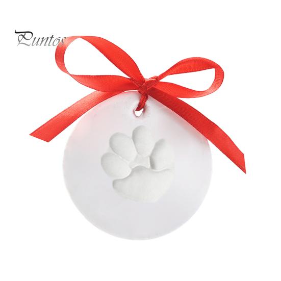 Pet Paw Print Christmas Ornament Kit 2 Pcs Dog/Cat DIY Hanging Souvenir with Customization Tools And Display Stand Clay Pawprint Keepsake Lover