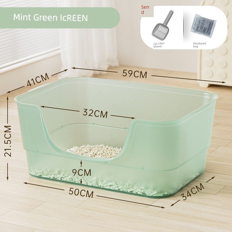 

New Arrival Jelly Litter Box Oversized Splash Cat Toilet Deodorizing Filter Open Cat Litter Basin Pet Supplies Large Mint Green-Clear Frosted Jelly Cat Litter