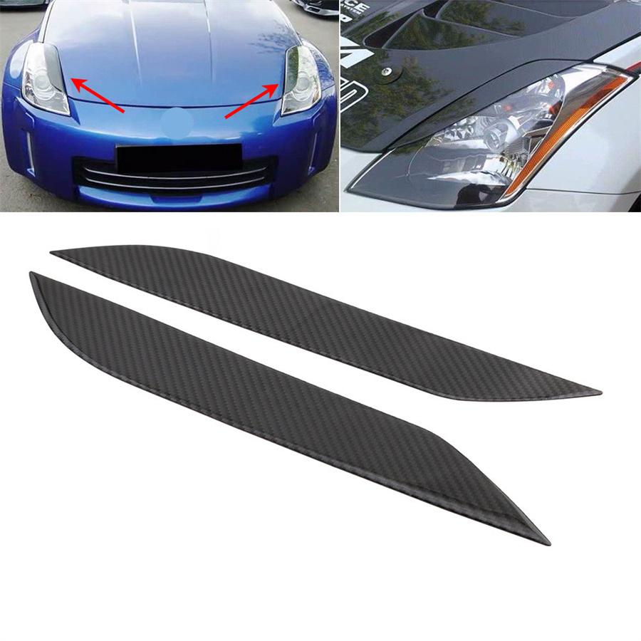 Car Real Carbon Fiber Headlight Eye Lid Cover Eyebrow 1 Pair For 2003-2009 350Z