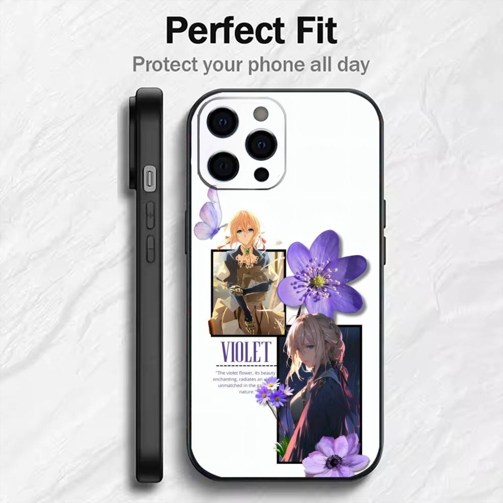 Auto Memory Doll V-Violet E-Evergarden Phone Case For iPhone17,16,15,14,13,12 Plus,Max Soft Silicone Black Cover