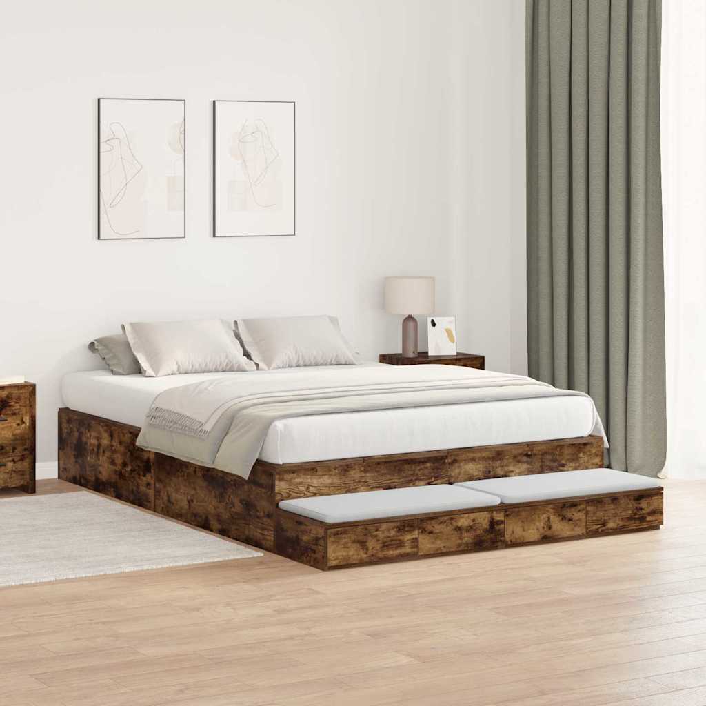 Storage Bed Frame Smoked Oak 135 Cm Wood Based Material
