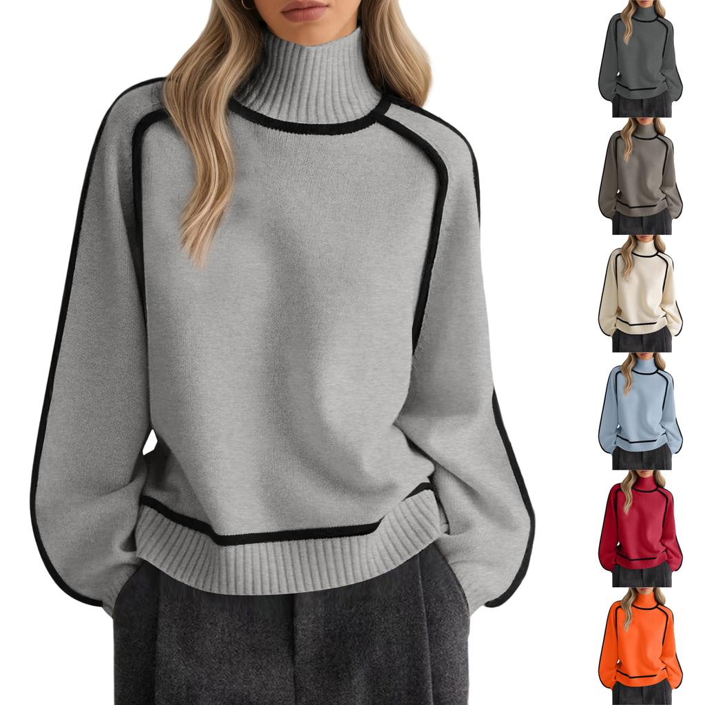 Women's Casual Round Neck Colorblock Pullover Sweater Loose Casual Long Sleeve Contrast Color Top