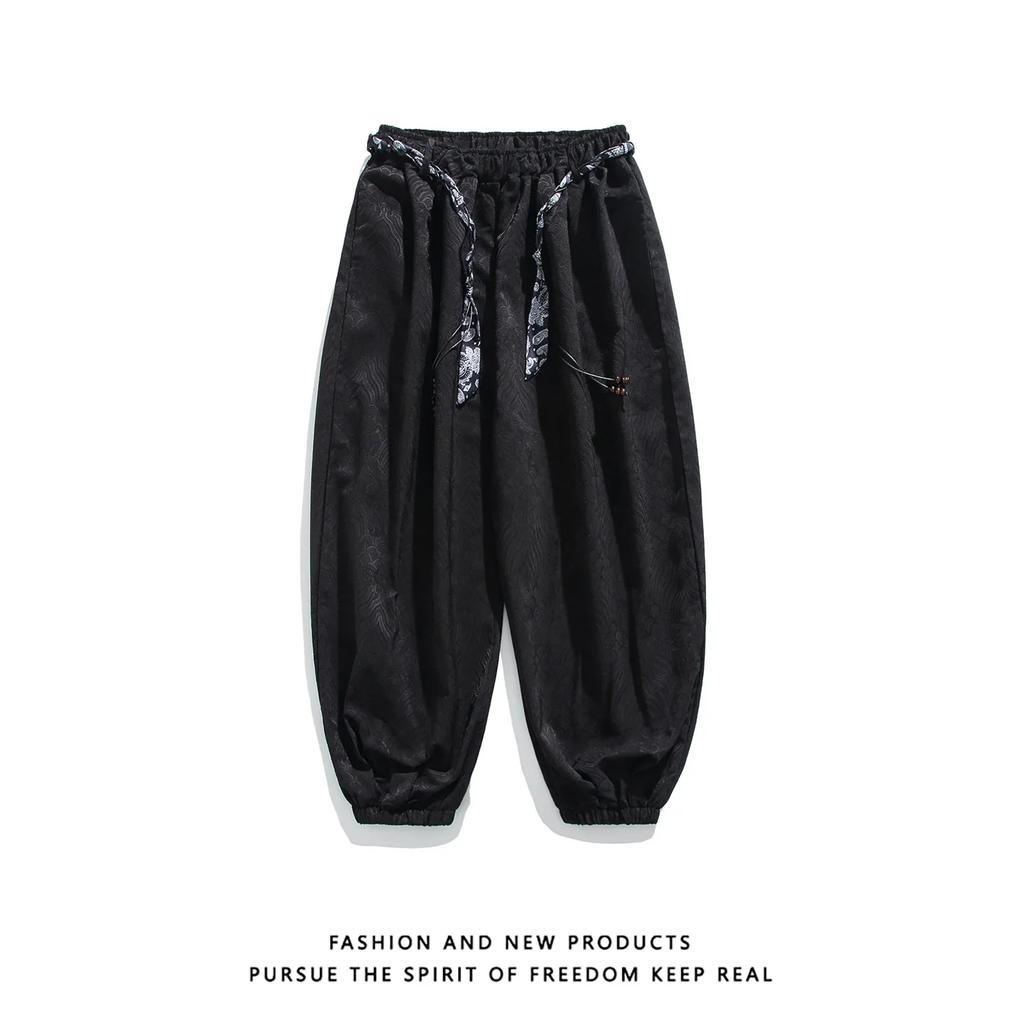 Men Chinese Style Wave Jacquard Lantern Pants Women Spring Summer Loose Casual Elastic Waist Harem Pants All Match Trousers