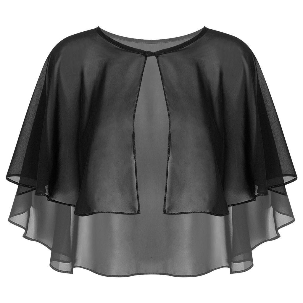Womens Chiffon Cape Shawl One Button Cover Up Sheer Wedding Party Dress Wrap for Bridal or Evening Events