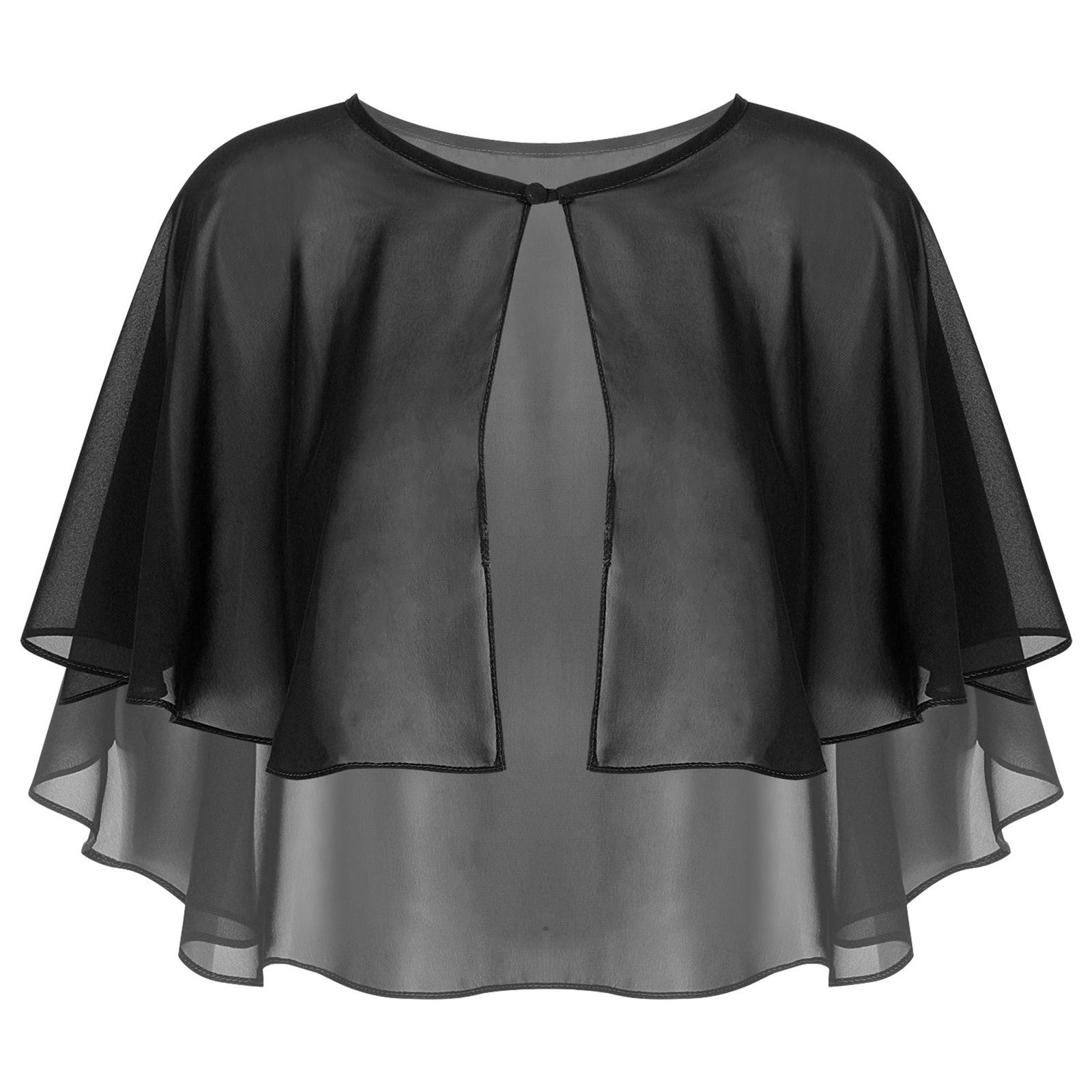 

Женская шифоновая накидка-шаль на одну пуговицу, прозрачная накидка на свадебное платье для свадебных или вечерних мероприятий One Size чёрный