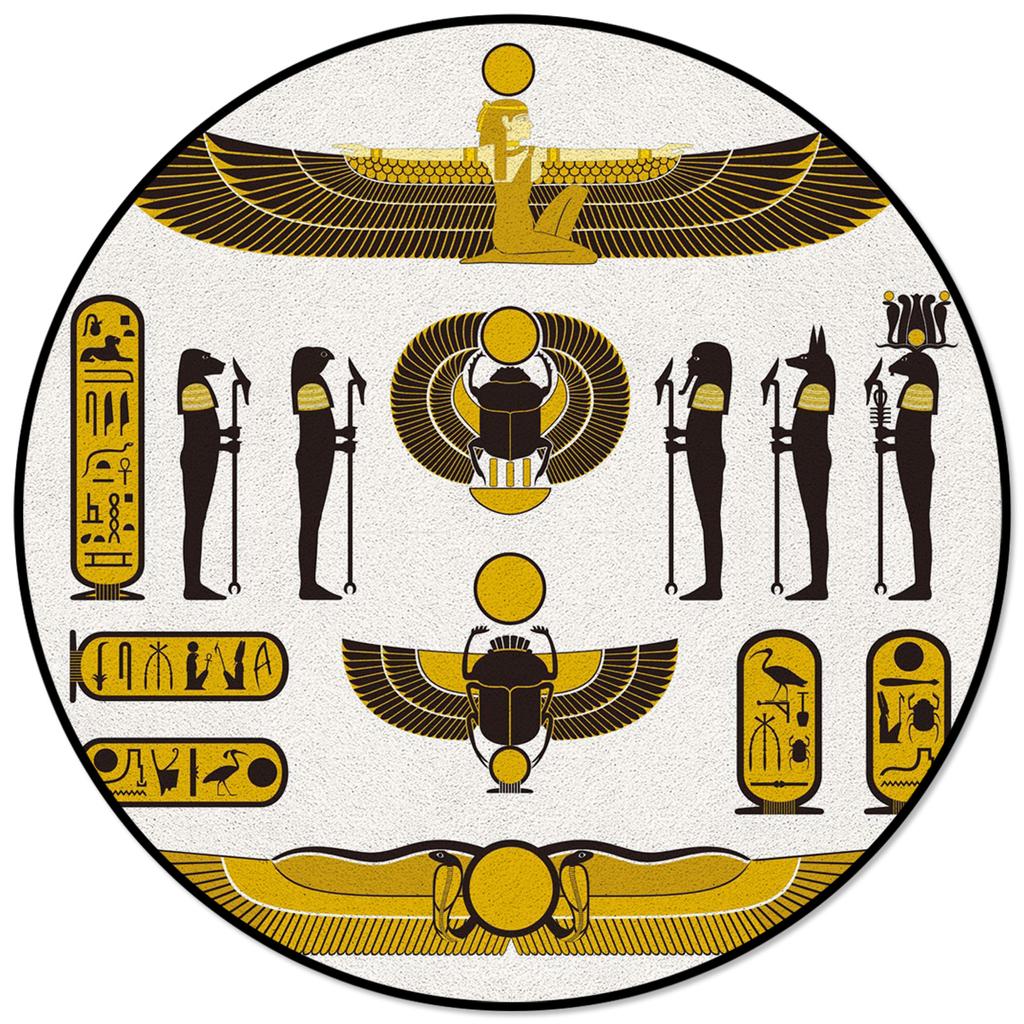 Living Room Bedroom Floor Mats Kids Room Area Rug Egyptian Character Desert Wall Vintage Print Round Rug