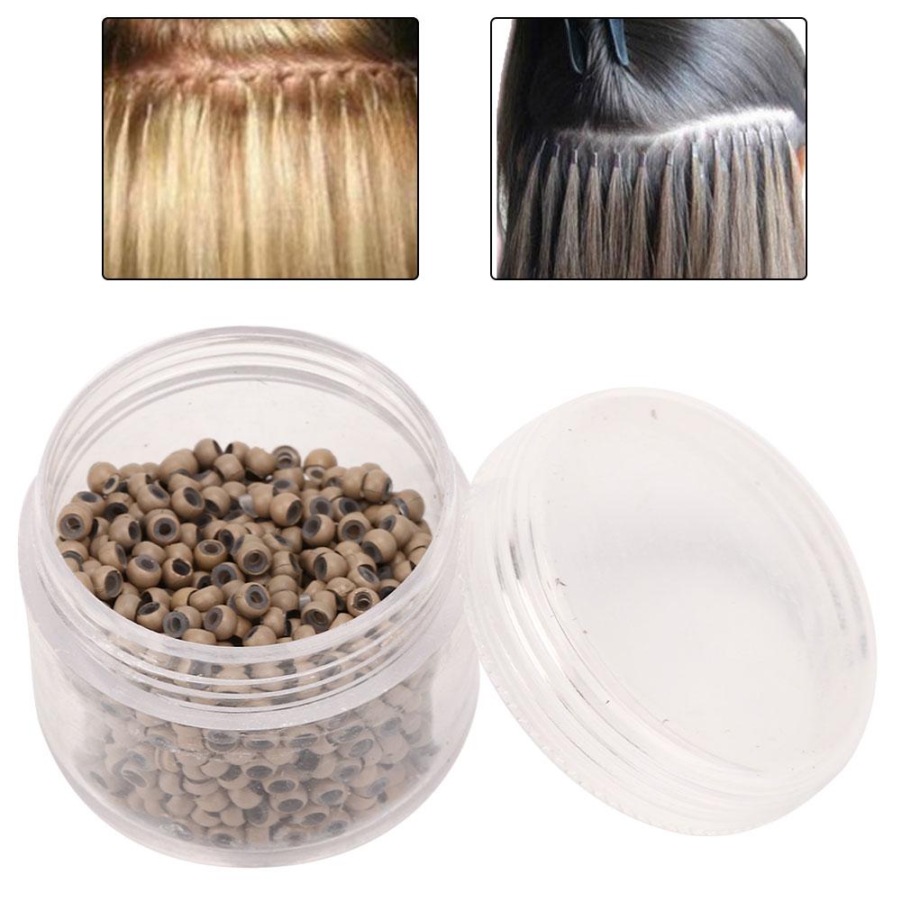 1000pcs 3mm X 2mm Silicone Micro Links Rings Beads Hair Extension ToolLight Brown