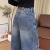 Plus Size Retro Wide-Leg Fleece-Lined Denim Pants for Women - Autumn/Winter