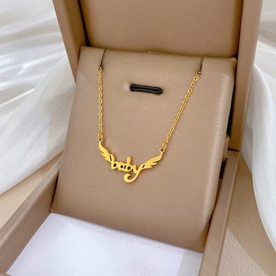 Wings Baby Personality Minimalist Furnace Real Gold Necklace Female Collarbone Chain With