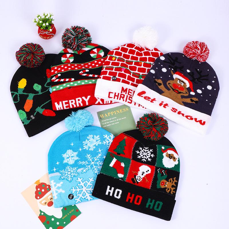 LED Light-Up Knit Christmas Hat - Colorful Winter Wool Hat for Adults & Children