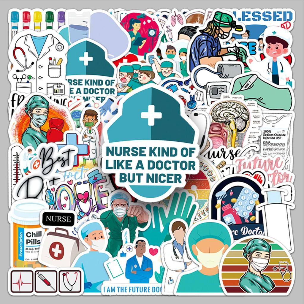 50pcs New Model Doctor Nurse Graffiti Stickers International Nurses' Day Decals Kid Toy Decoration Tool For Luggage, Computer