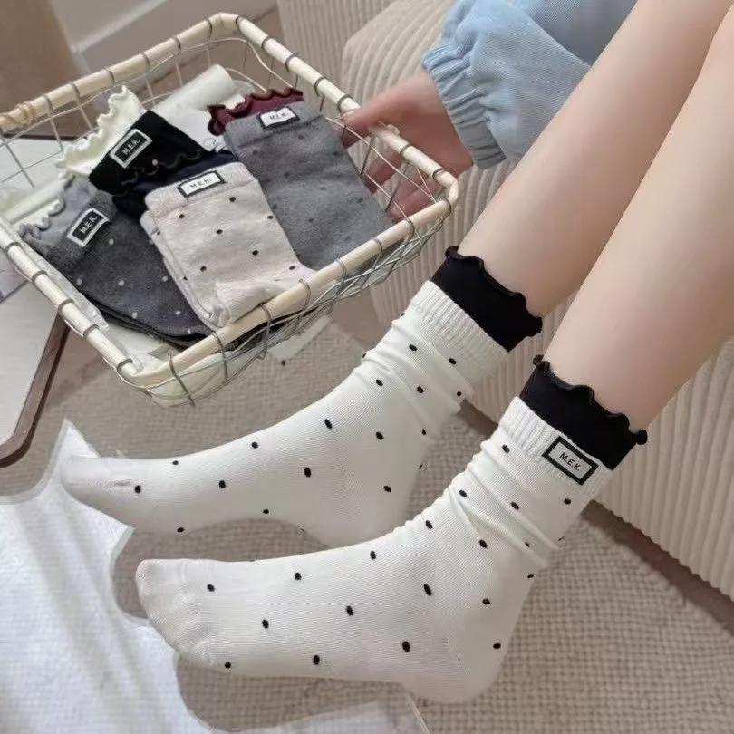 Dotted Womens Socks New Design Cute Casual Fashion Long Socks Breathable Novelty Cotton Soft Comfortable Daily