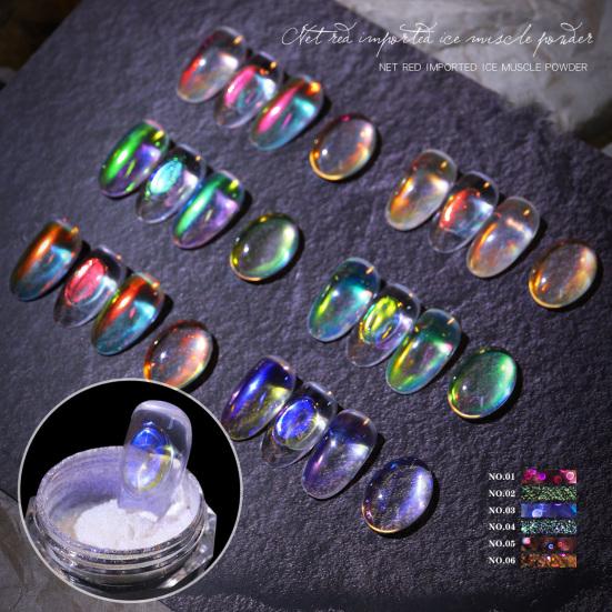 Yousheng Aurora Effect Nail Glitter Powder Ice Penetration Colorful Mirror Neon Dust Nail Art Chrome Pigment for Female