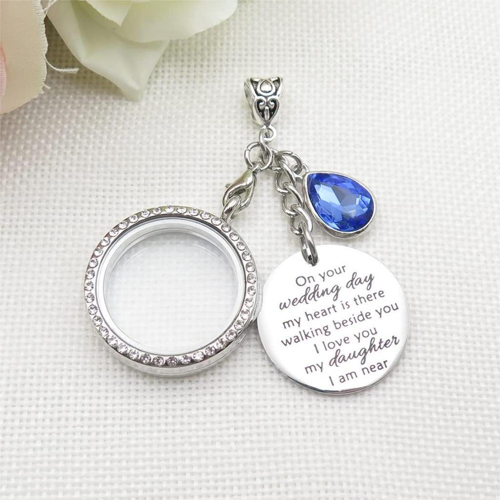 IDLAN Wedding Bouquet Locket Charm Rhinestone Photo Charm Memorial Bridal Bouquet Charm Memorial Photo Keepsake Something blue
