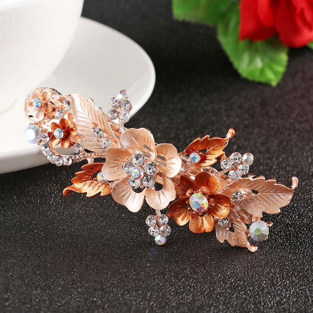 Fashion Floral Resin Flower Barrettes Cute Hairpin Crystal Hair Clip Headwear Accessories