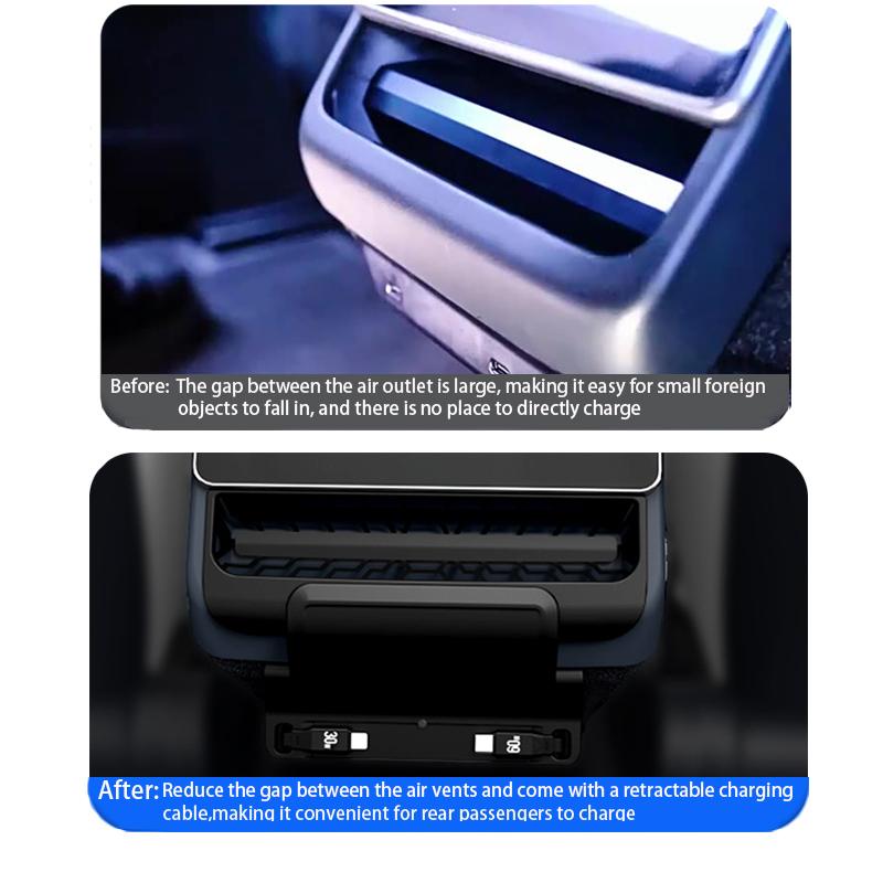 Rear Screen Expansion Dock For Tesla Model Y Juniper 2025 Model 3 Highland 2024 Rear Air Vent HUB Fast Charging Telescopic Cable