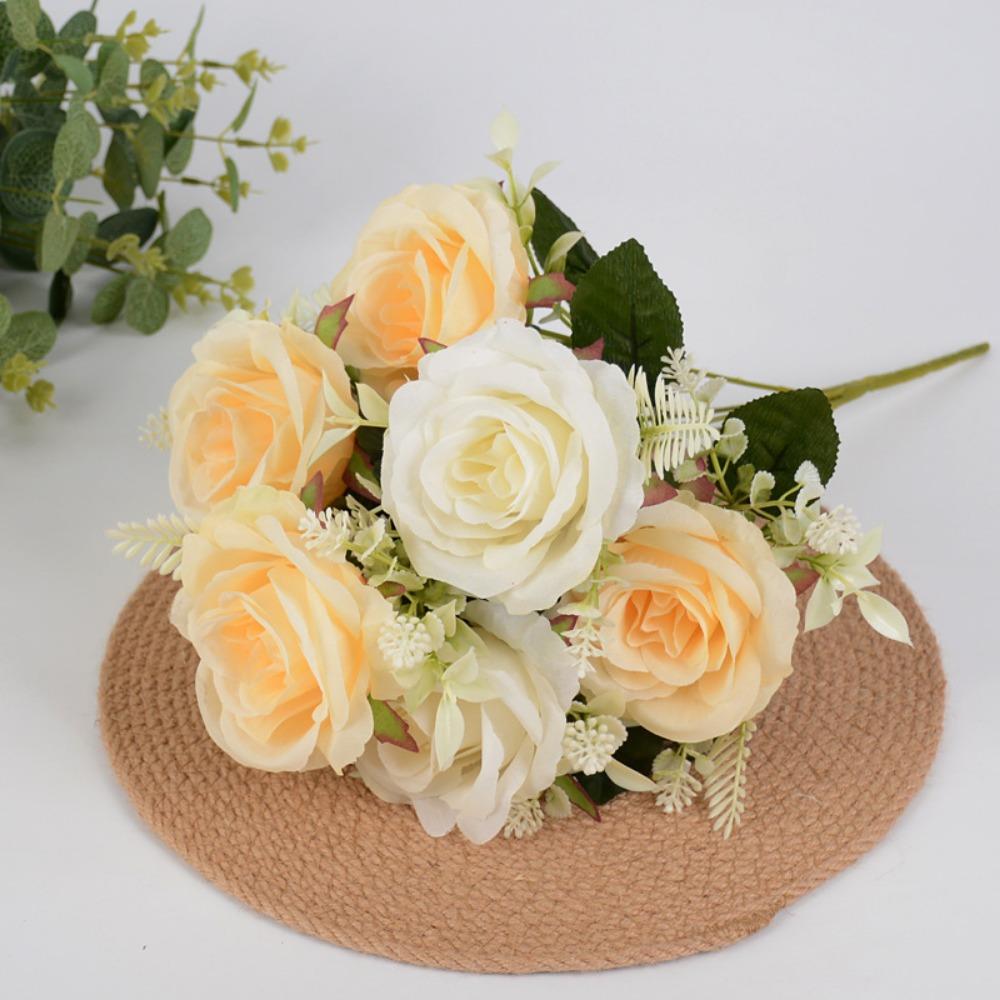 

New 7 Heads Real Happy Flower 10 Colors Mini Natural Simulated Rose Photography Photo Gift Crystal Grass Bouquet Home Decorative