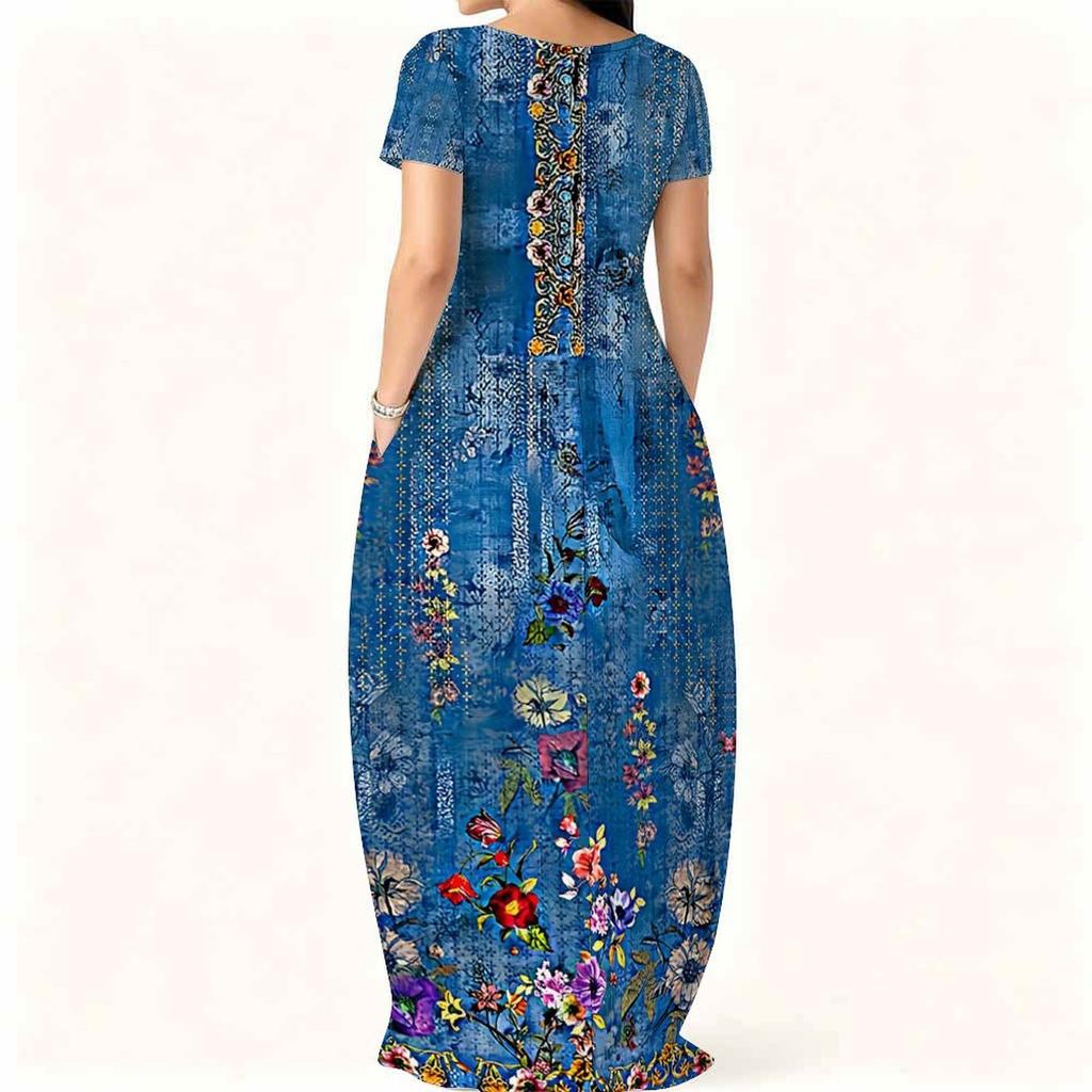 Casual Women Oversized Dress Crew Neck Short Sleeve Clothes Lightweight For Home And Outdoor Daily Use