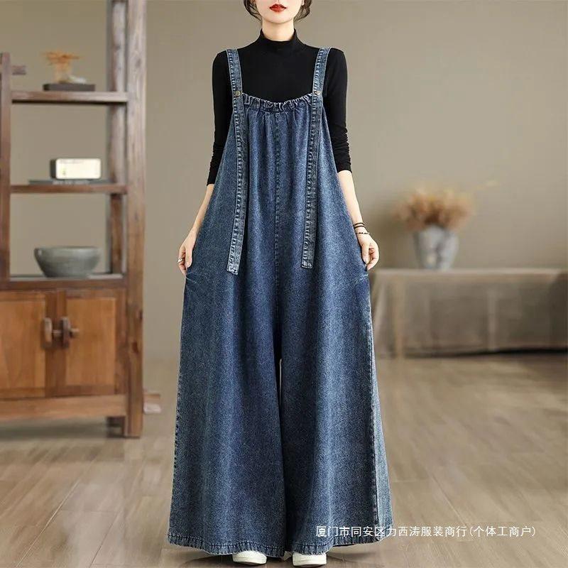 Tute di Cotone Denim da Donna a Vita Alta e Vestibilità Larga per Uso Casual Primavera Estate