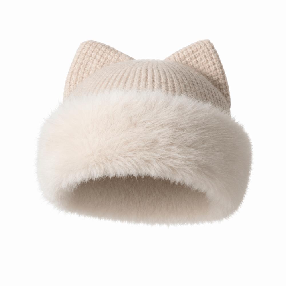 Plush Cat Ear Beanie Warm Pullover Hat Casual Knitted Winter Cap Winter Wear