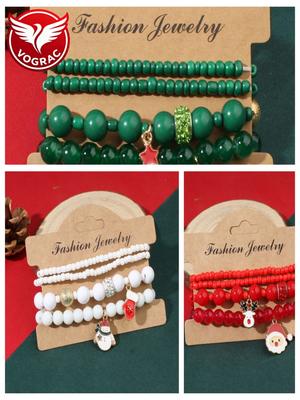 Christmas Series Colorful Woven Santa Claus Snowman Tree Elk Set Bracelet Ladies Children New Year Party Jewelry Gift Bracelet