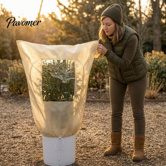 Frost Shield for Small Trees And Shrubs Plant Protection Cover with Viewing Window, Extra Thick Non-woven Winter Weatherproof Blanket Cold Climate