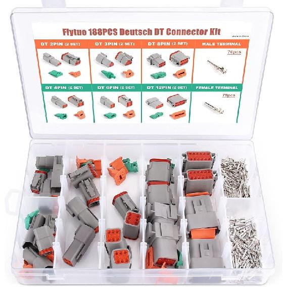 Deutsch DT 2 Pin Connector 5 Sets - 2 Way DT Automotive Waterproof Male Female Plug Wiring Harness For Car, Truck, Boats, LED Work Light, 16 AWG. (5