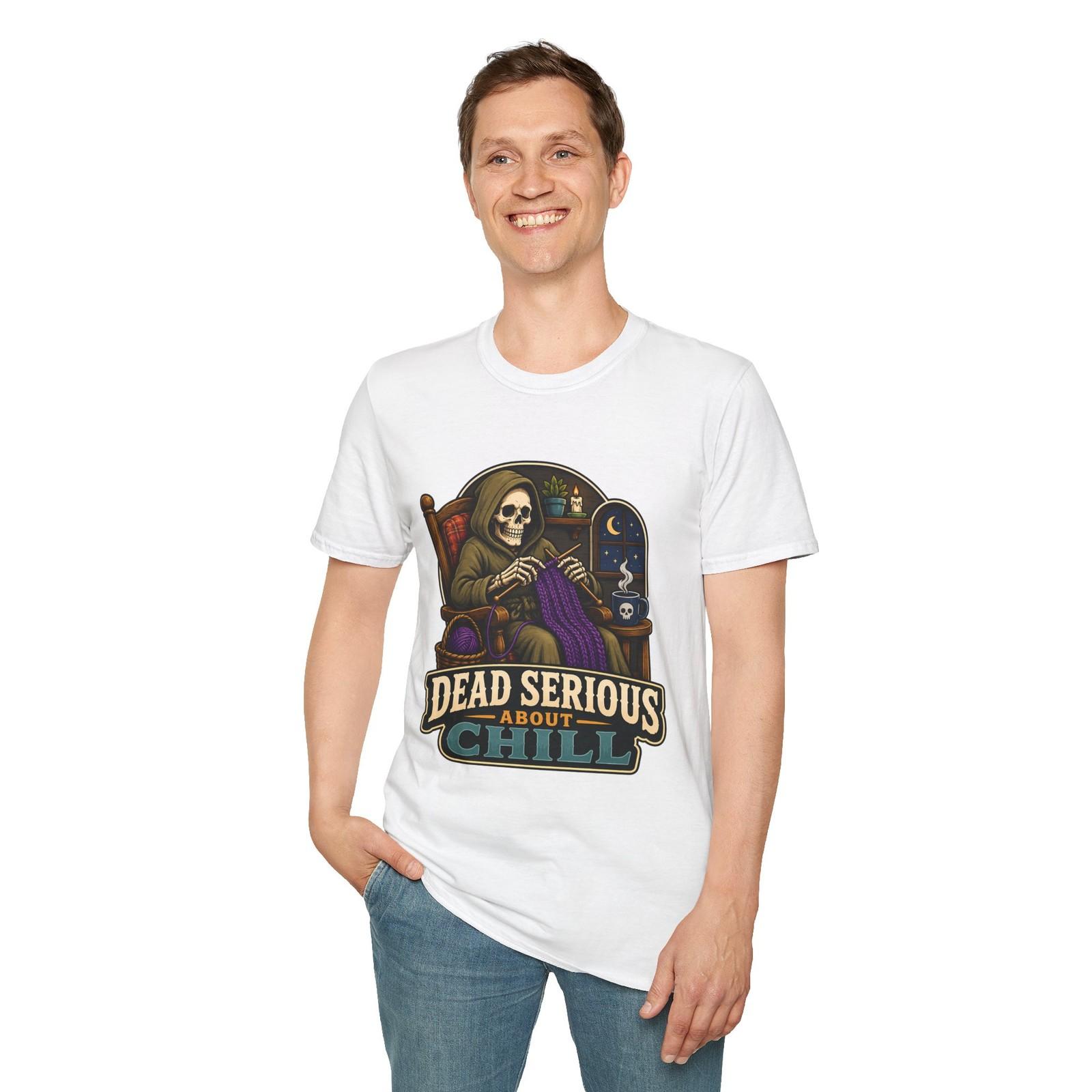 

Skeleton Knitting Gothic Halloween Cozy Crochet Grim Unisex Softstyle T-Shirt S разноцветный