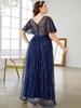 European-American V-neck Lace Evening Dress with Mid-Sleeves, Elegant for Banquets and Spring Events.