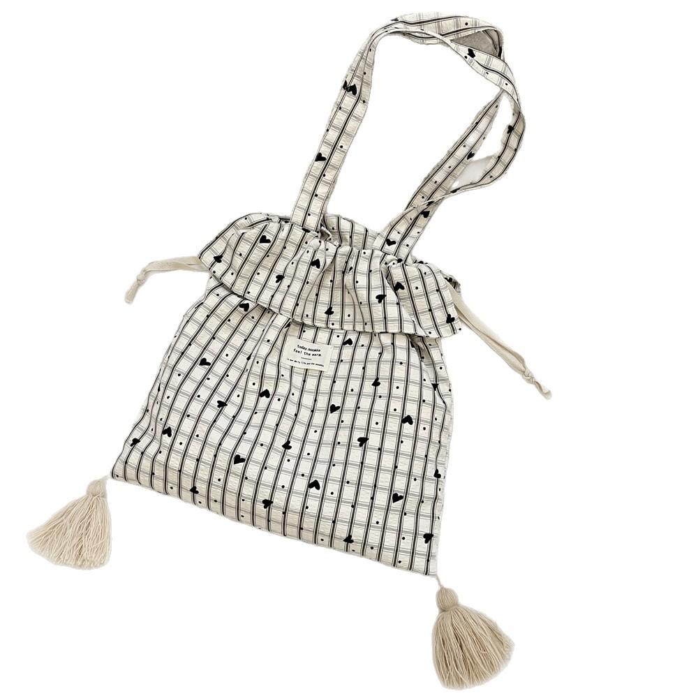 9 Autumn Wind Sweet Plaid Tote Bag Casual Canvas Bag High Value Love Lazy Shoulder Bag