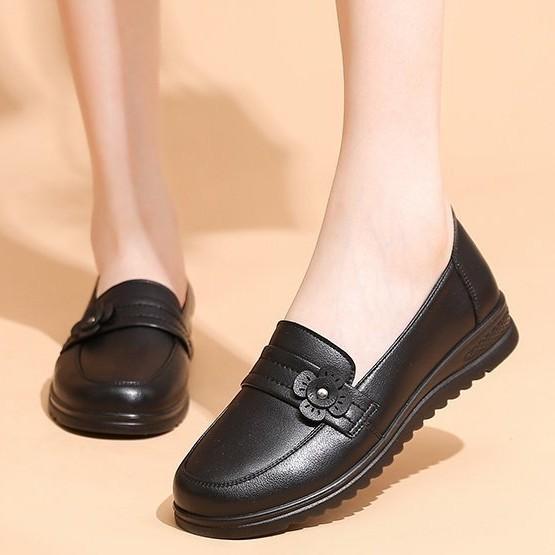 

Весенне-осенние туфли для мамы из мягкой кожи на мягкой подошве, удобные одинарные туфли, туфли для пожилых женщин, бабушкины балетки, нескользящая рабочая обувь 42 чёрный