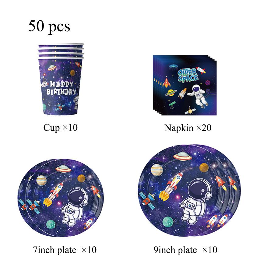 Space Astronaut Universe Spaceman Disposable Tableware Birthday Decorations Cup Plates Banners Tablecloths Outdoor Holiday Party