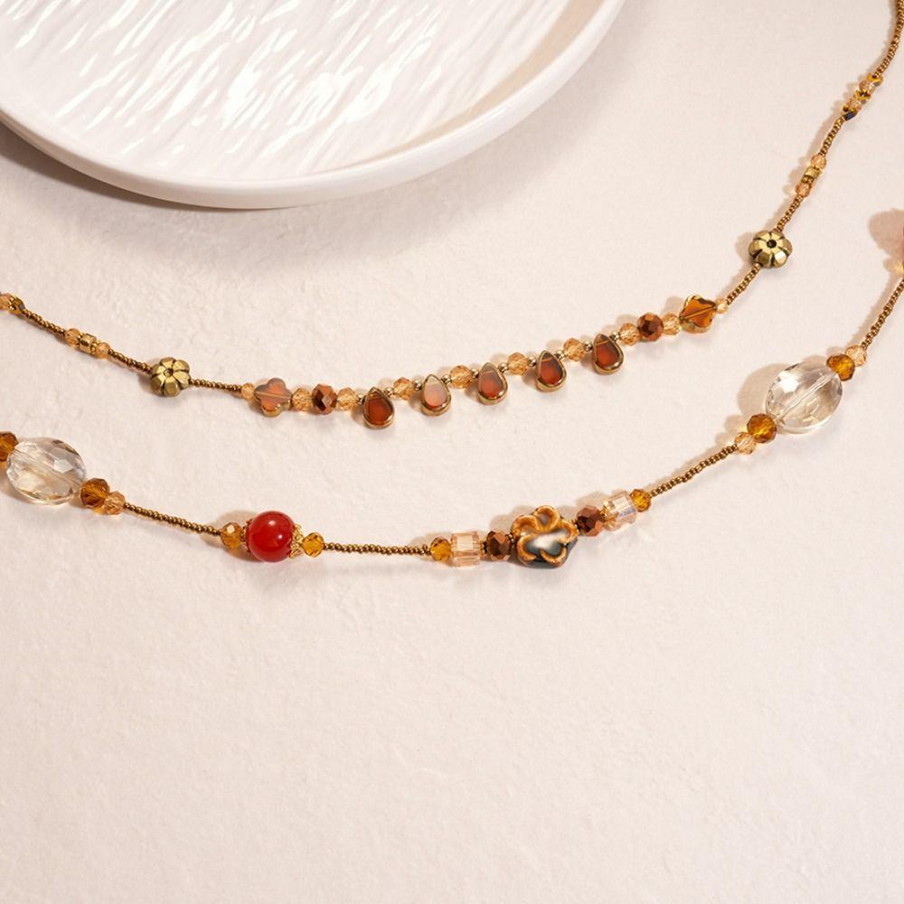 Geometric Beaded Ceramic Flower Boho Chain Long Necklace Hot Retro Necklace Women