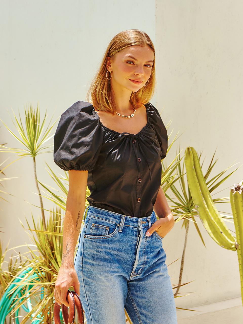 Reve Reve Assouline Puff Blouse Bk Bk/M