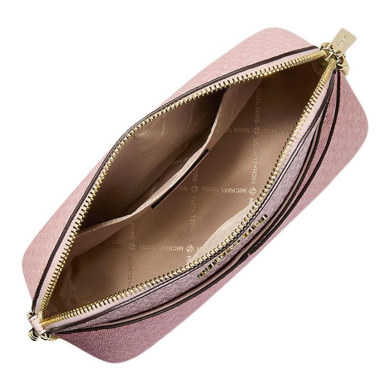 Michael Kors Jet Set Travel Gold Hardware Zip Closure Coated Canvas Shoulder Bag Medium Women's Pink