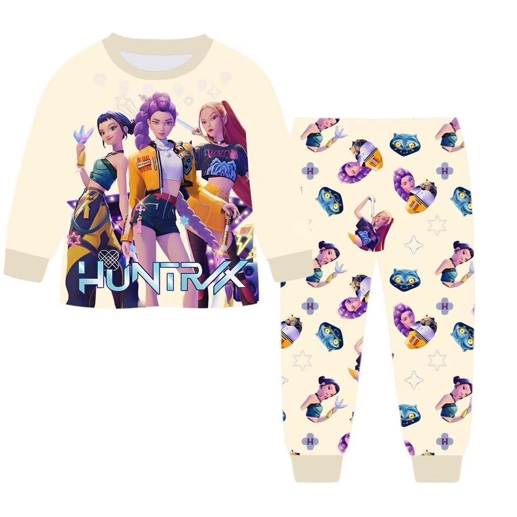 2 Stück Film K-Pops Dämonenjäger Kawaii Pyjama Set Mädchen Cosplay Nachtwäsche Anime Langarm Oberteile+Hose Fans Halloween Geschenk