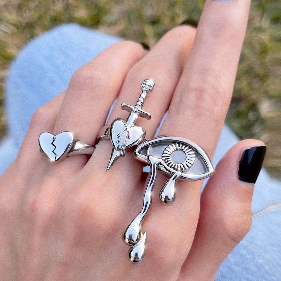 

Punk Gothic Poker Ring Set for Women Vintage Spades Ace Silver Color Retro Ring Finger Jewelry