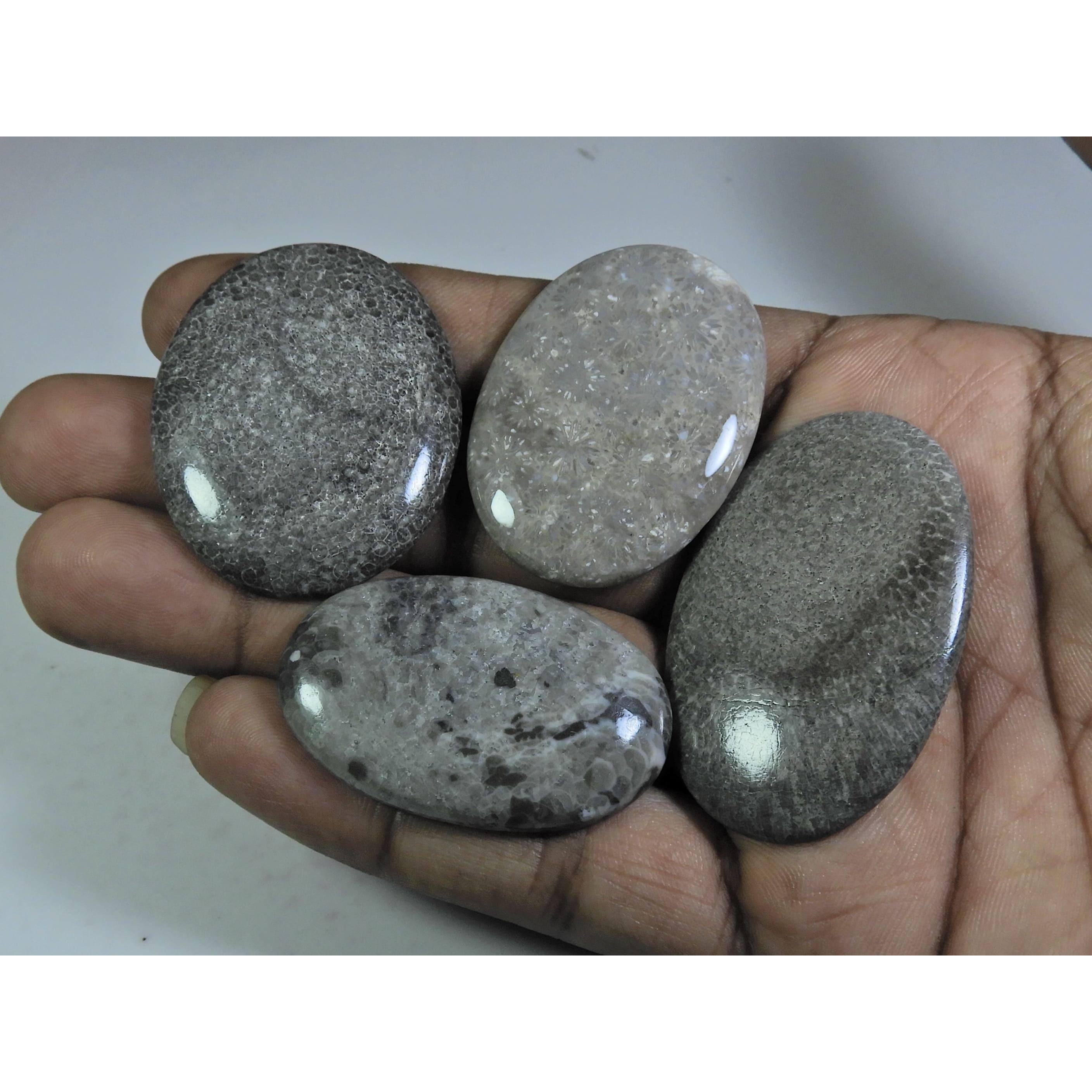 

239Cts. Натуральный черный ископаемый коралл овальный кабошон рассыпной драгоценный камень 4 шт. лот A-553