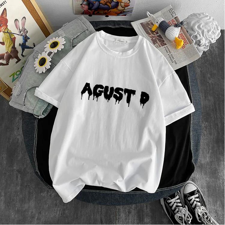 New Korean Version of KPOP Agust D Printed T-shirt D-2 Album Unisex T-shirt Yoongi Shirt Teen Clothes Cool