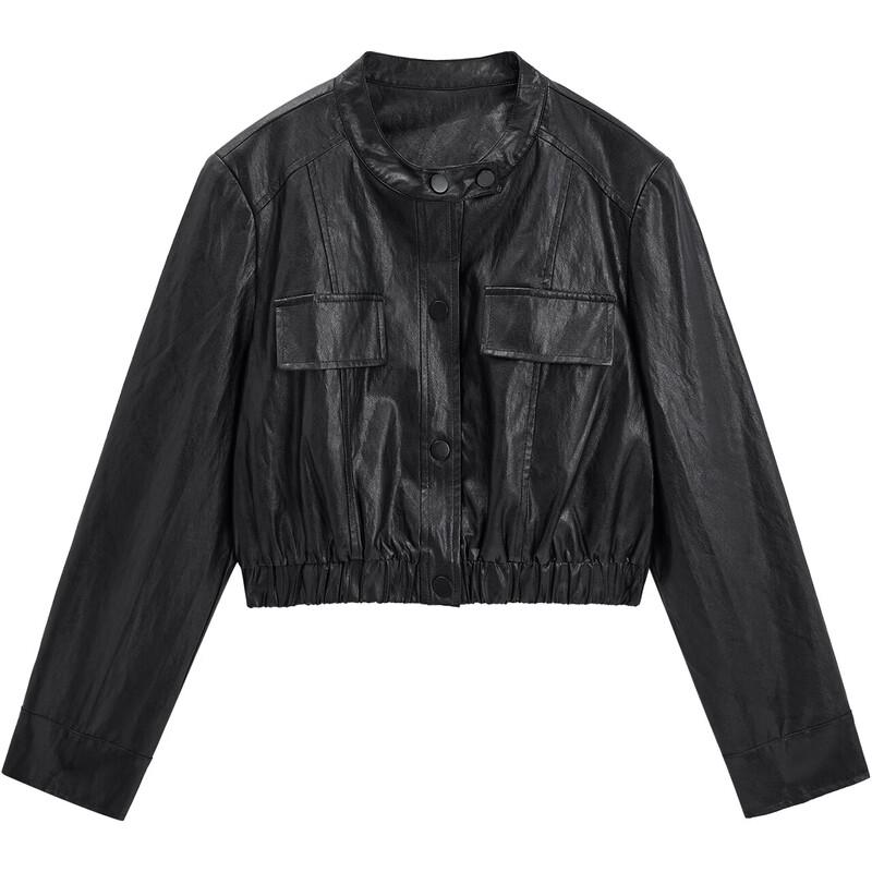 IEF 2025 Fall Shiny Faux Leather Biker Jacket