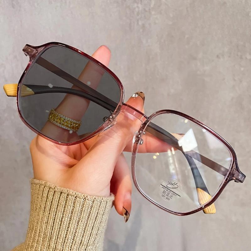 Literary And Artistic High-Quality Square Full Frame Near Sight Glasses Men And Women Photochromic Vintage Myopia Eyeglasses