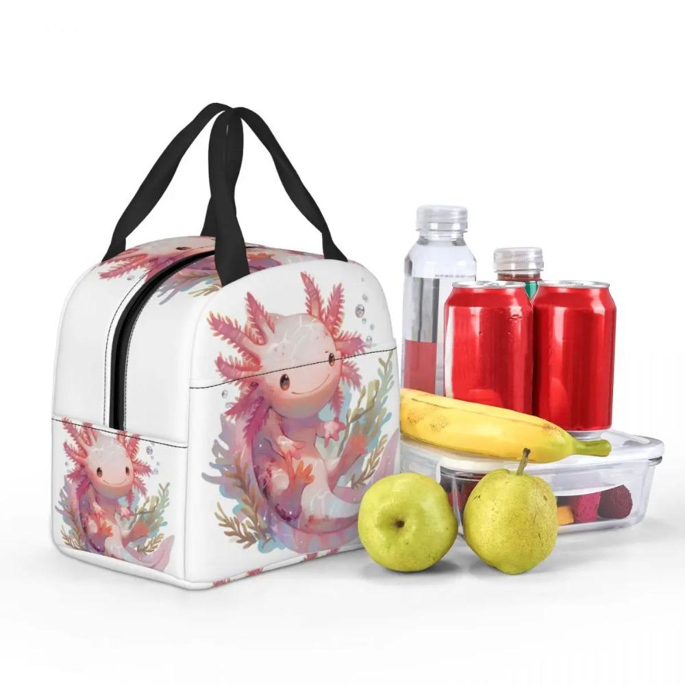 Cute Cartoon Axolotl In Coral Reef Insulated Lunch Bag for Women Children Leakproof Food Boxes Thermal Lunch Box Tote