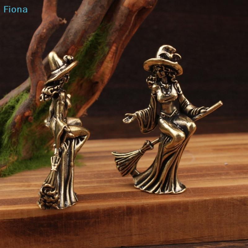 Vintage Brass Witch On Broom Figurine,Magic Moon Witch Ornament Home Decor Statue