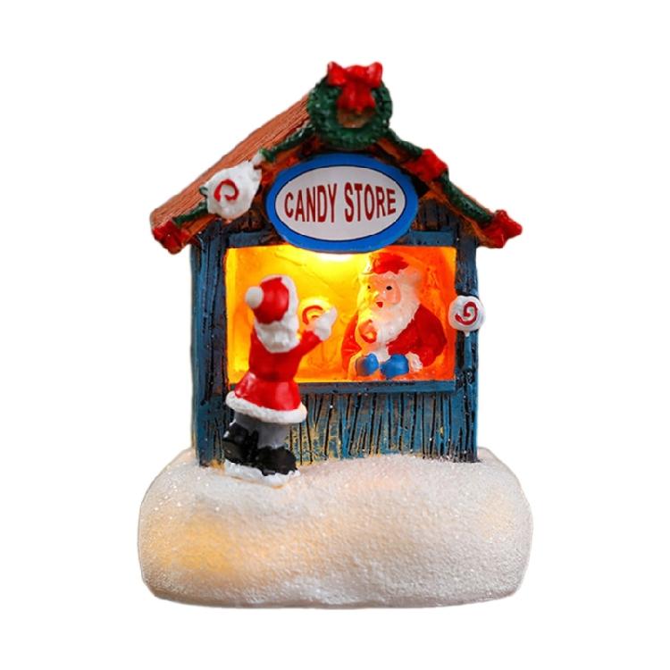 LED Light Up Christmas Ornament Resin House Shape Figurine Desktop Decoration Miniature Cottage Statue for Office