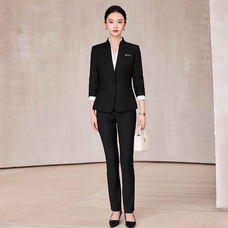 Женский деловой костюм-блейзер без воротника Troyman S