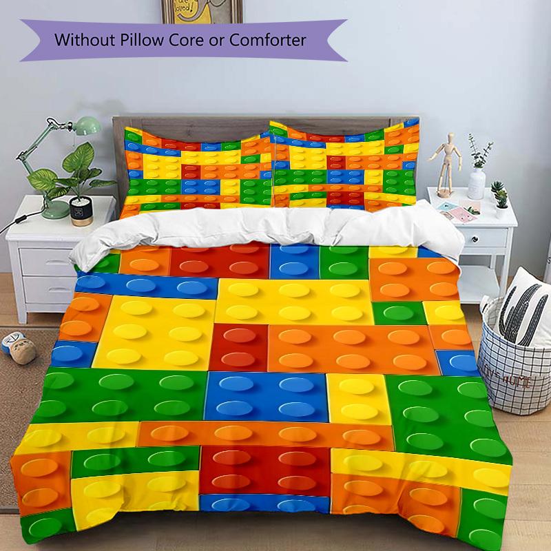 3-delige beddengoedset Bouwsteen legpuzzel Bevat 1 Dekbed + 2 Kussenslopen, Zonder Kussenvullingen, Zacht Comfortabel, Lichtgewicht Br