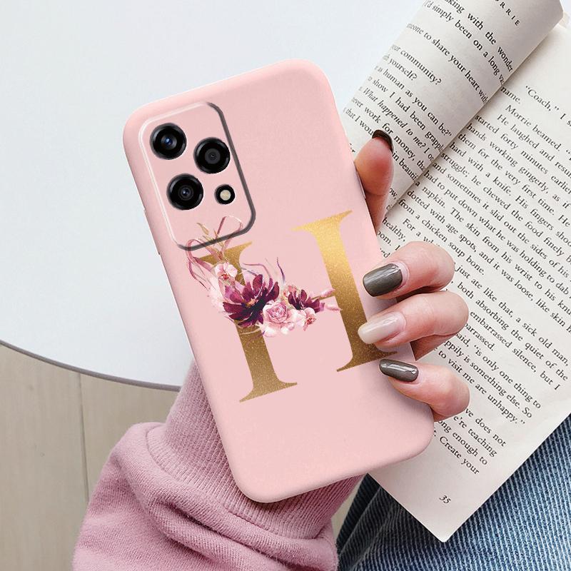 Gold Letter Case For Honor 200 Pro Lite Smart Black Shell Soft Cover For Honor 200Lite Protector Shockproof Funda Pink Flower