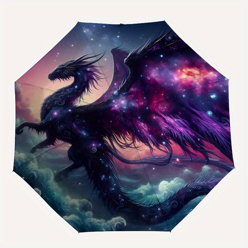 1pc Cosmic Dragon Soaring Through Celestial Waves Automatic Folding Umbrella - 3 Folding Design, Vivid Cartoon Pattern, Suitable for Outdoor Acti