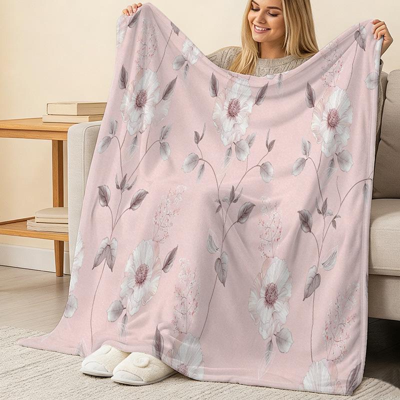 Plush Floral Flannel Blanket | Machine Washable Soft Cozy Throw for Home, Sofa, Office, Christmas & Halloween Warmth