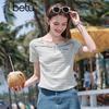 BETU Women's Square Neck Striped Slim-Fit Short Sleeve T-Shirt